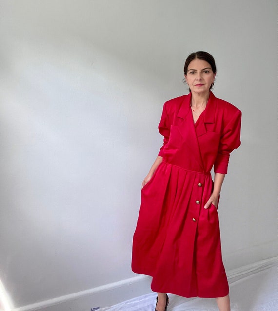 Vintage 80s red dress size size small/med, long s… - image 1
