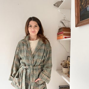 Vintage 70s green plaid wool jacket size small