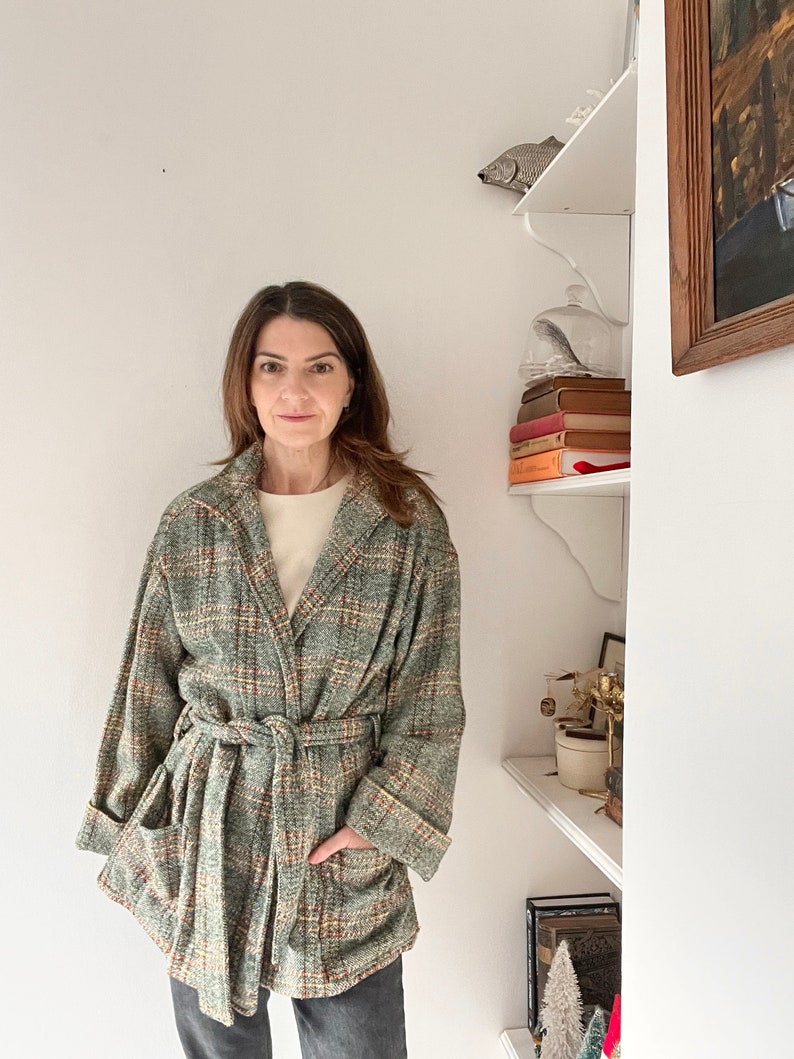 Vintage 70s green plaid wool jacket size small