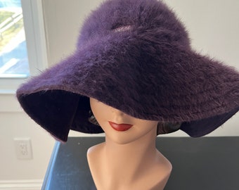 vintage purple kangol angora bucket hat, boho hippie fuzzy floppy hat