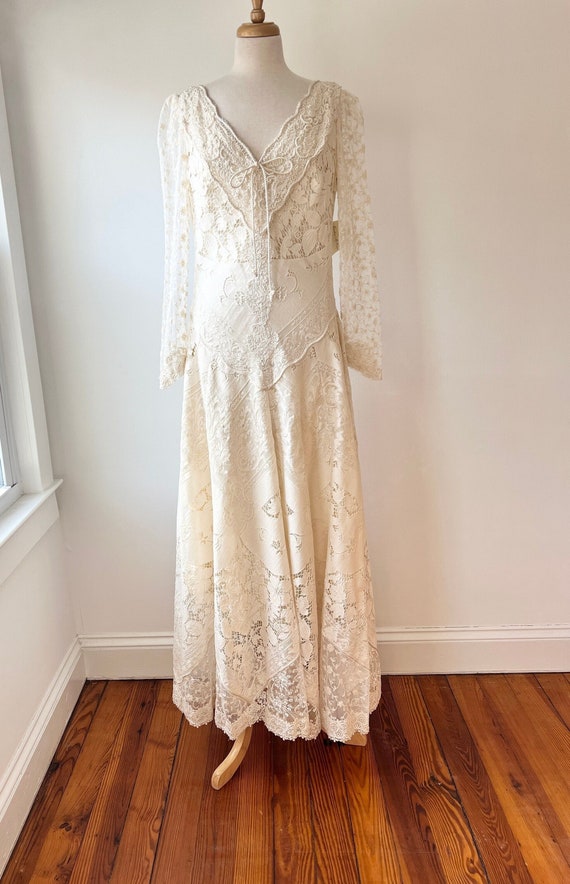 vintage Ivory lace bohemian hippy wedding dress si