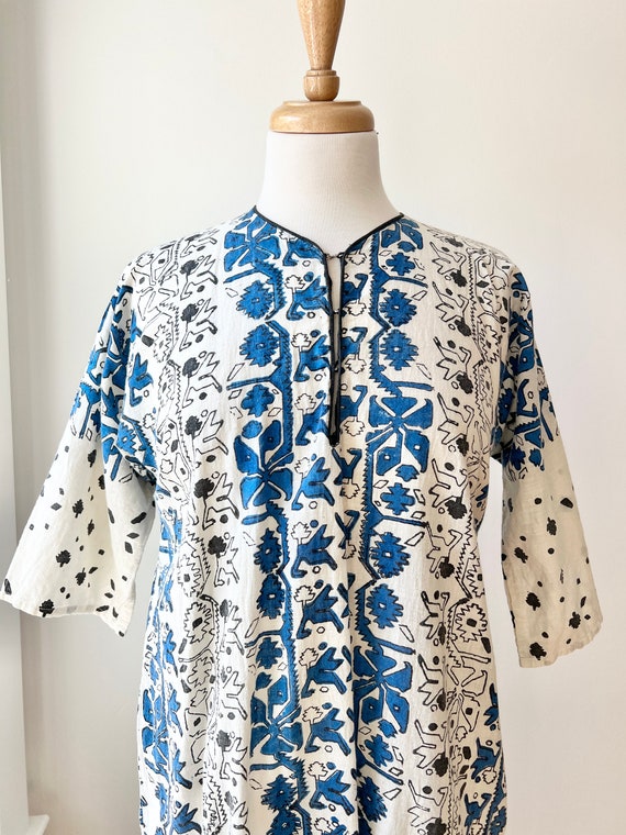 vintage block print kaftan size small, ethnic pri… - image 2
