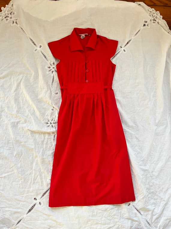 vintage 70s red cotton fit and flare summer dress… - image 10