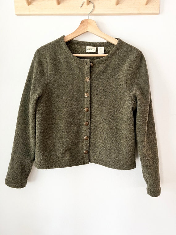 vintage LL Bean cardigan size small, green knit ca