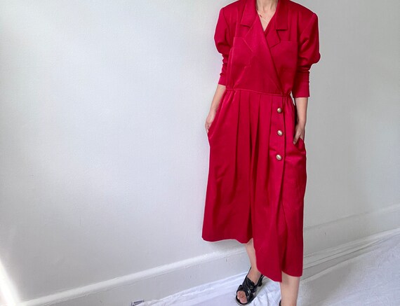 Vintage 80s red dress size size small/med, long s… - image 8