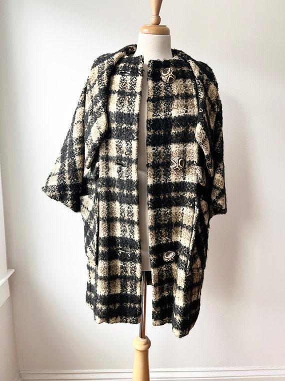 60s plaid wool coat size small attached scarf, vi… - image 4