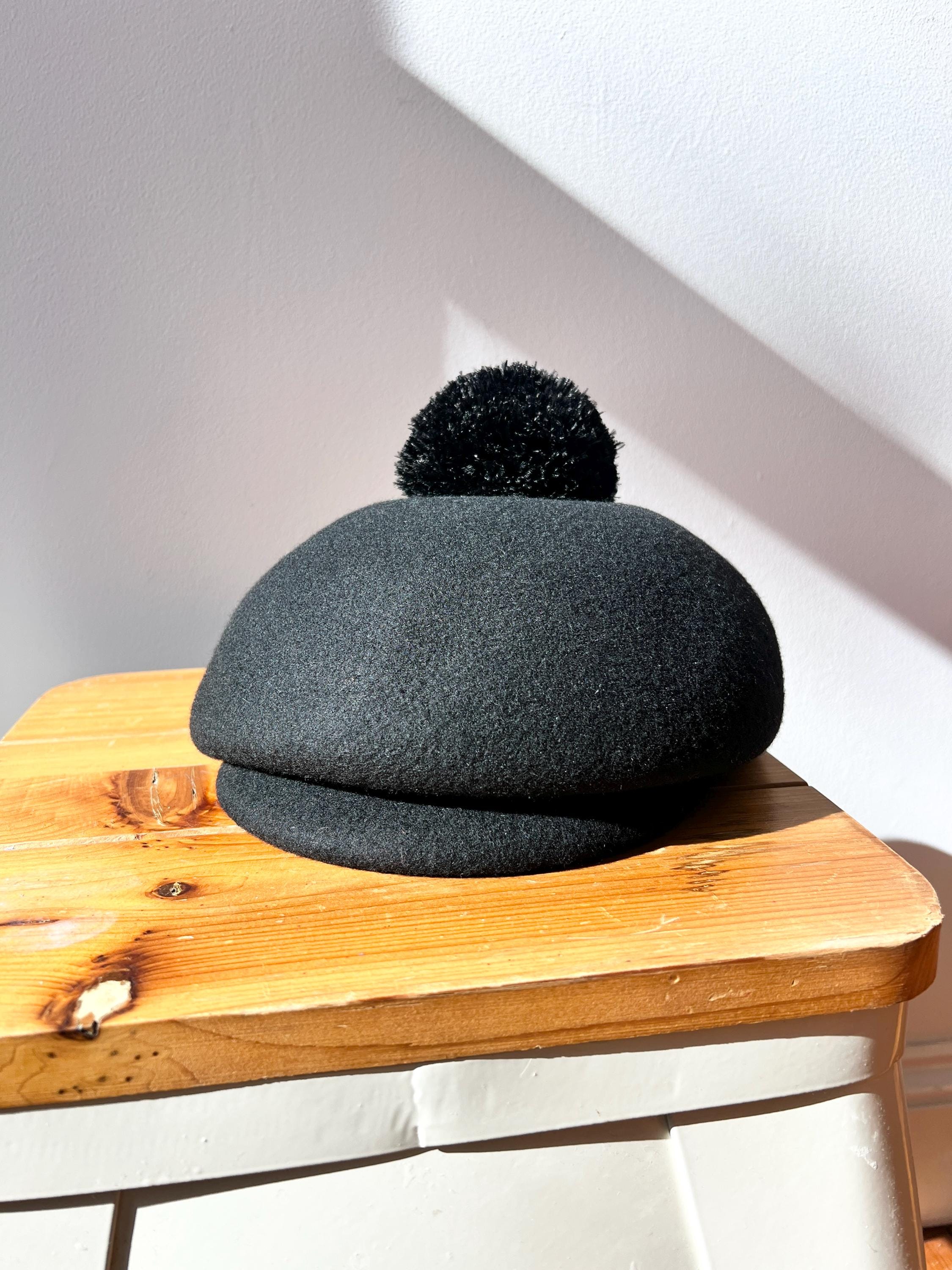 Eugenia Kim Purple Satin Beret ? Vintage Eugenia Kim Wool Beret With Brim and Feathered Pom  main image 4