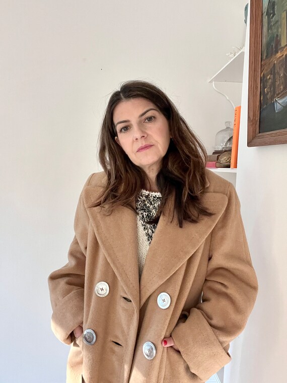 Vintage Tan Cashmere Maxi Coat Oversized Overcoat Size Small