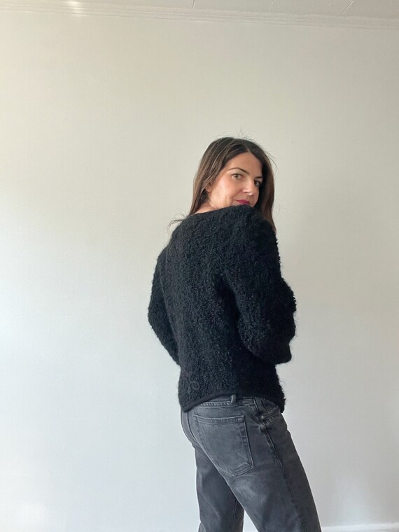 Vintage black mohair wool cardigan size small, fu… - image 8