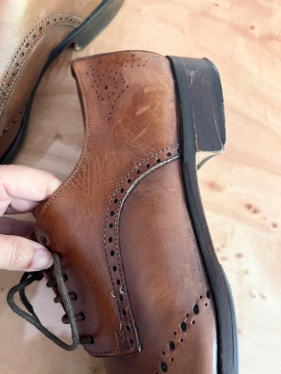 Canali Brown Leather Wingtip Oxford Shoes Made in Italy,  Mens Luxury Brogue Dress Shoes, Italian Designer shoes size 10 View 6