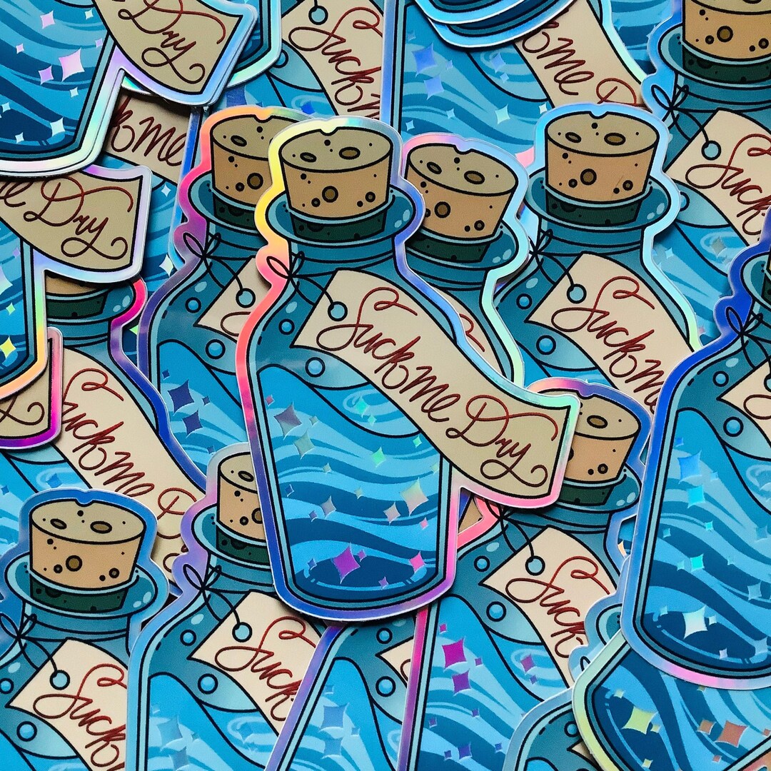 wonderland-suck-me-dry-holographic-sticker-etsy