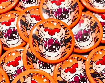 Furry: Tiger Ball Gag Pinback Button Badge