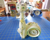 Vintage Ceramic Siamese Cat Clock with Wind-Up Alarm Clock - West Germany Hand Painted WORKS GREAT