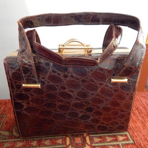 Nice Alligator Hand Bag Clutch Purse from Industria Argentina - Small Kelly Bag Genuine Alligator Purse with Deco Hinged Closure