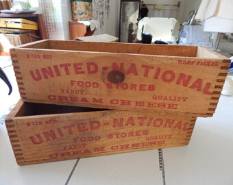Old Wooden Cream Cheese Boxes Dove Tailed Wood Display Boxes United National Co-Operative Company Boston MA