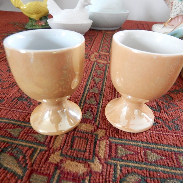 German Lusterware Egg Cups - Peach Luster Ware Egg Cups - Lusterware