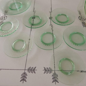 Uranium Glass Spiral Green by Anchor Hocking Desert Plates Salad Plates Bread & Butter Plates, Saucers 1928 - 1930 - SOLD SEPARATELY