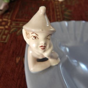 Pixie Elf on Scallop Shell Candy Dish Blue MCM Forest Pixies Elf Plate