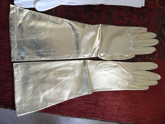 Fabulous Fownes Gold Lamé Long Gloves Size Large … - image 1