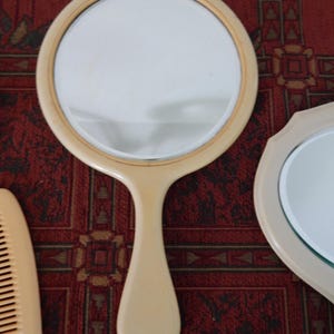 Nice Old Yellow Celluloid Hand Mirror - Beveled Glass Hand Mirror - Old Celluloid Hand Mirror Antique Hand Mirror