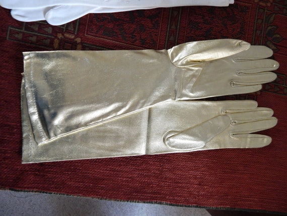 Fabulous Fownes Gold Lamé Long Gloves Size Large … - image 2