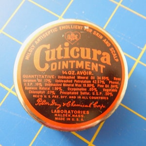 Old Cuticura Ointment Advertising Tin - Old Round Cosmetics Advertising Tin - Dressing Table Advertising Tin - Old Medical Skin Treatment
