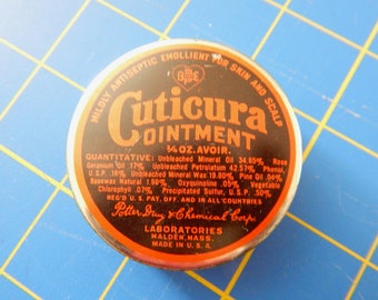 Old Cuticura Ointment Advertising Tin - Old Round Cosmetics Advertising Tin - Dressing Table Advertising Tin - Old Medical Skin Treatment