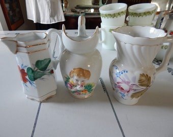 Pretty Detailed Vintage Large Creamer or Milk Pitcher - Your Choice - Victorian Cherub, Rose Forget Me Nots, Orange Flower & Leaves Pitchers