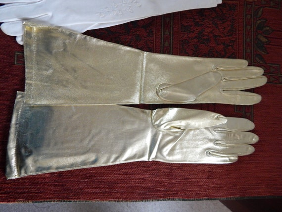 Fabulous Fownes Gold Lamé Long Gloves Size Large … - image 3