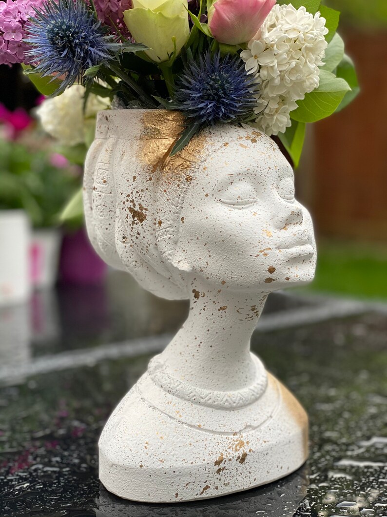 Head Face Bust Flower Vase/ Pot Mayra White And gold Etsy