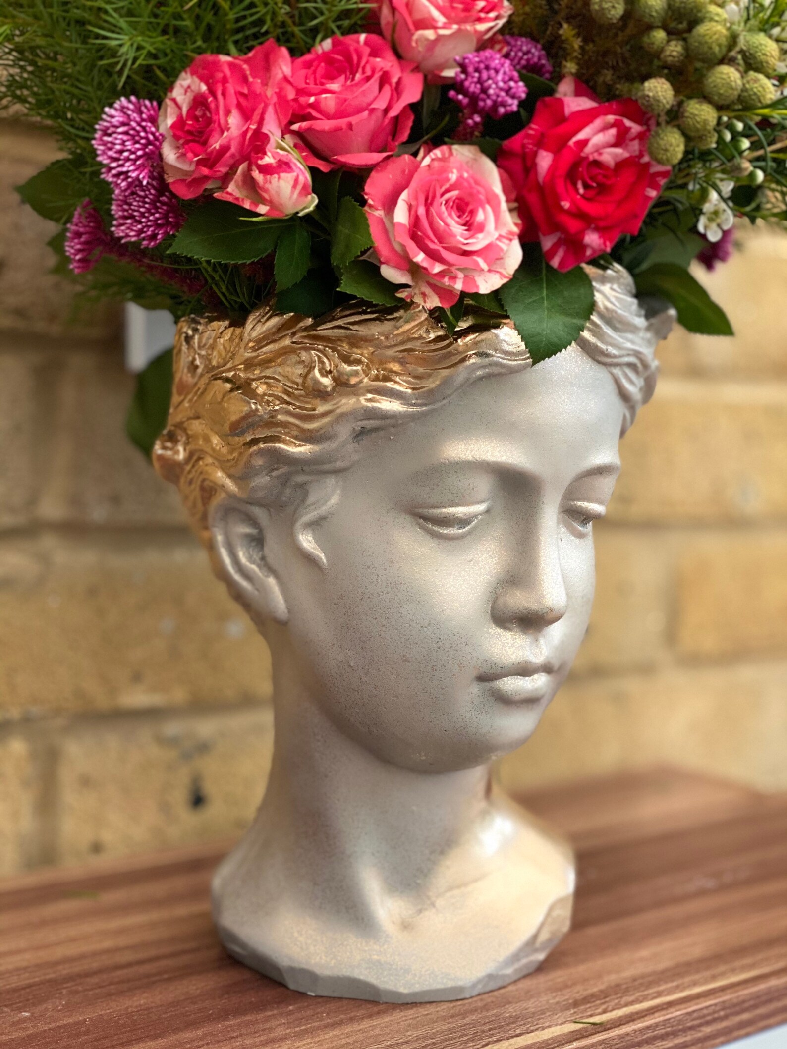 Grecian Head Face Bust Flower Vase/ Pot Grey and gold Etsy
