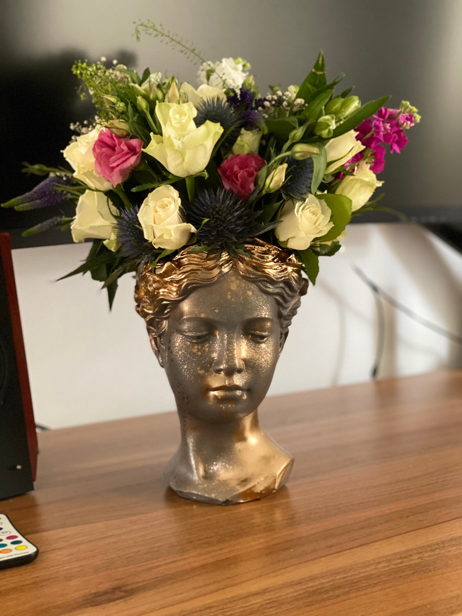 Grecian Head Face Bust Flower Vase/ Pot Grey and gold Etsy