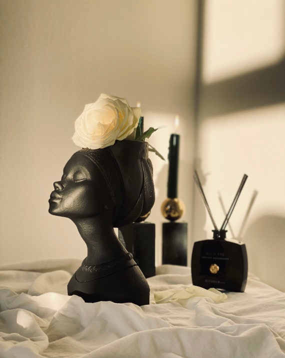 Head Face Bust Flower Vase/Pot  Mayra African Queen Black