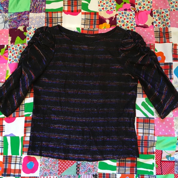 Vintage Black Sheer Rainbow Metallic Striped Puff