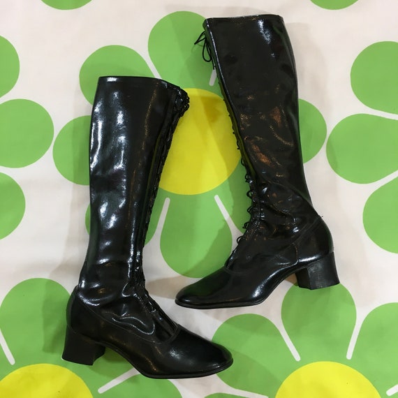 Vintage Authentic Black Patent Leather Knee High M