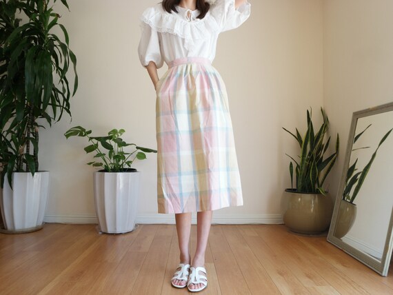 Pastel Prairie Skirt / Vintage Midi Skirt / Pastel