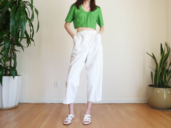White High Waisted Pants / Hi Rise Lounge Pants /
