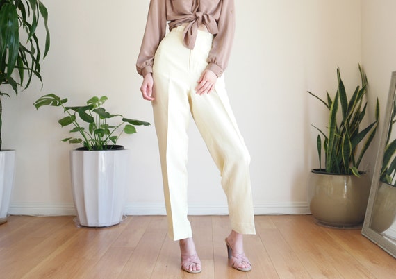 Cream Silk Trouser / Vintage High Waisted Silk Tro
