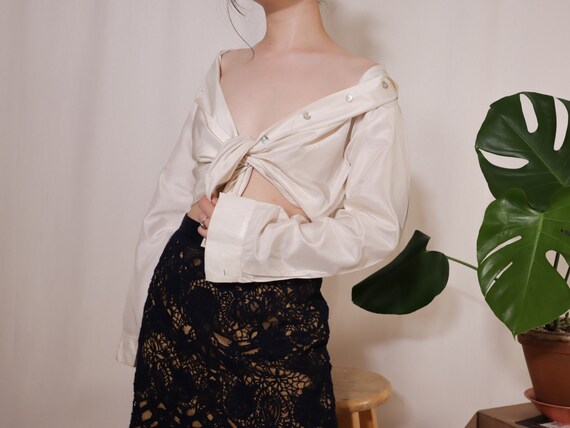 White Silk Button Down Shirt | 90s Silk Button Dow
