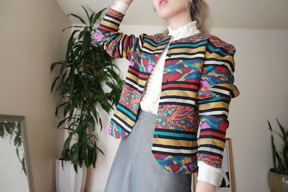 Colorful Pinted Silk Jacket / Silk Jacket / 80s Ab
