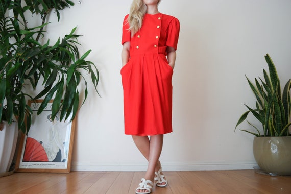 Red Double Breasted Dress / Red Linen Dress / Red