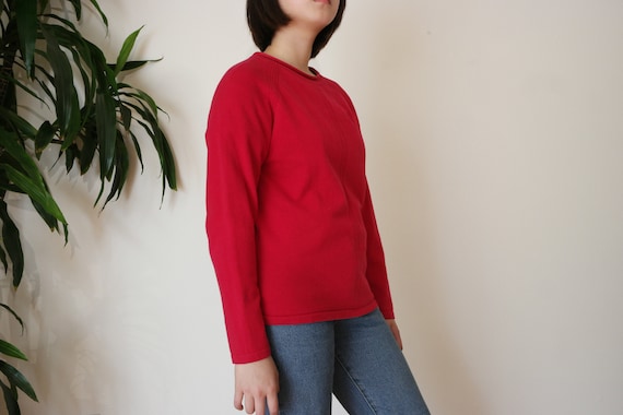 Red Knitted Sweater Top / Cotton Blend Knit Sweate