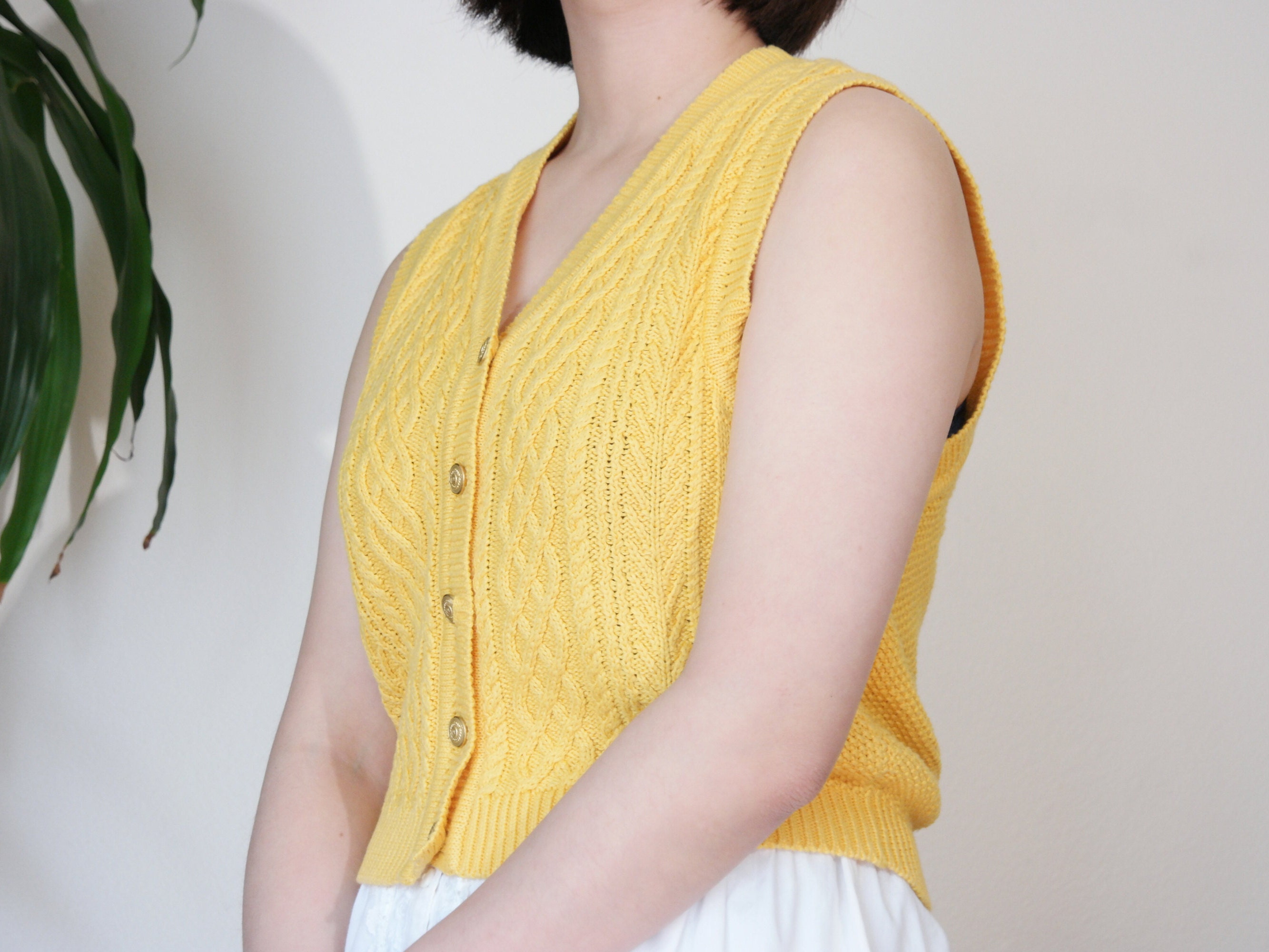 yellow cable sweater