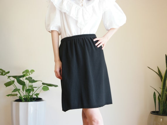 Black Cotton Skirt / Medium Black Skirt / Knit Ski