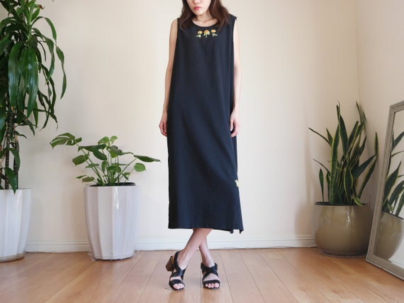 Black Rayon Market Dress / Long Dress / Black Maxi