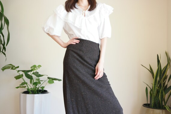 Brown Speckled Wool Skirt / Vintage Wool Blend Mid