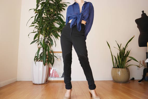 black riding pants with suede / equestrian pants /