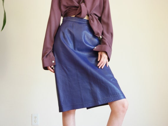 Purple Leather Skirt / Vintage Leather Skirt / Hig
