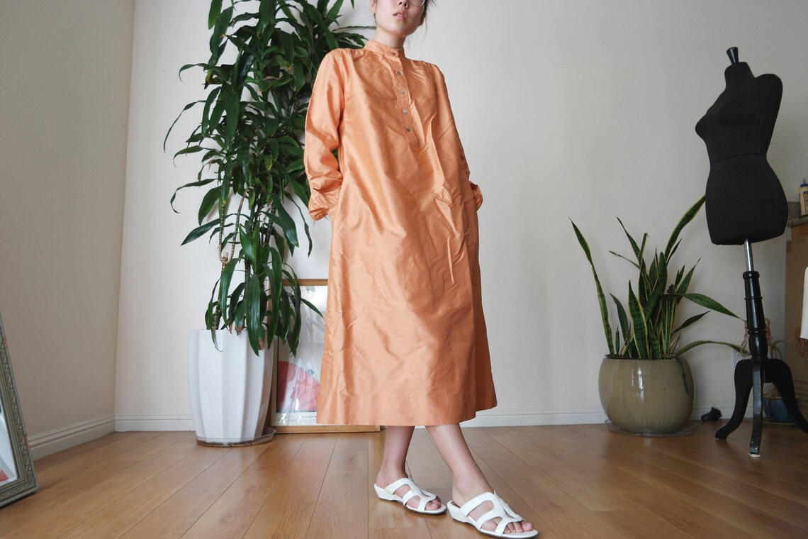 Jim Thompson thai silk dress / Copper dress / Minimal Silk Etsy