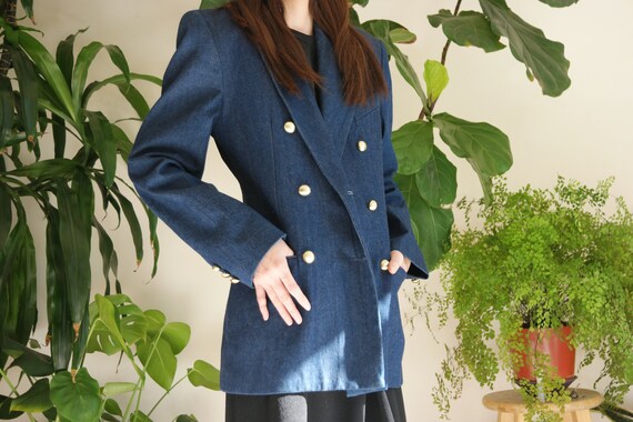 Vintage Double Breasted Denim Blazer / 80s Vintage